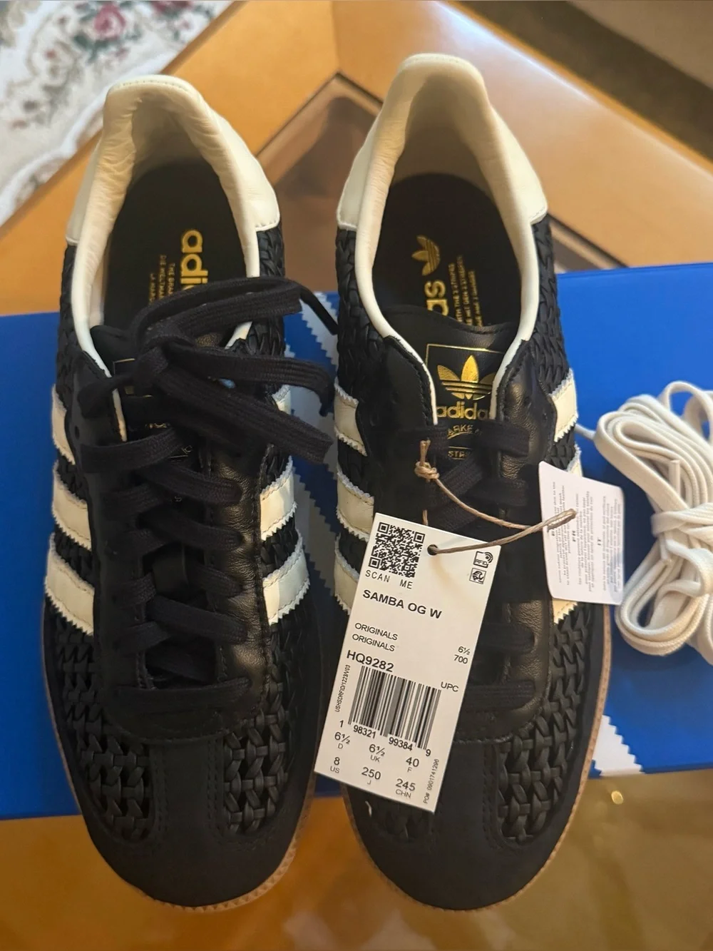 adidas Samba OG W Black & White Woven Leather Sneakers - Picture 1 of 6